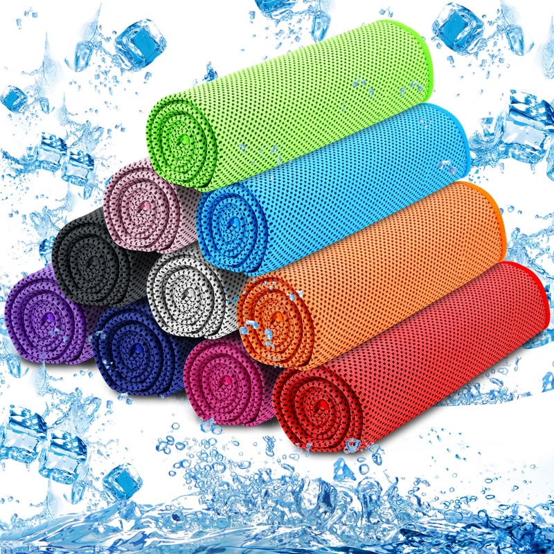 MENOLY 10 Pack Cooling Towels  Cooling Towels for Neck and Face  Sweat Microfiber Towel Soft Breathable Towel for Gym  Yoga  Camping  Running  Fitness  Workout & More Activities - Image 1